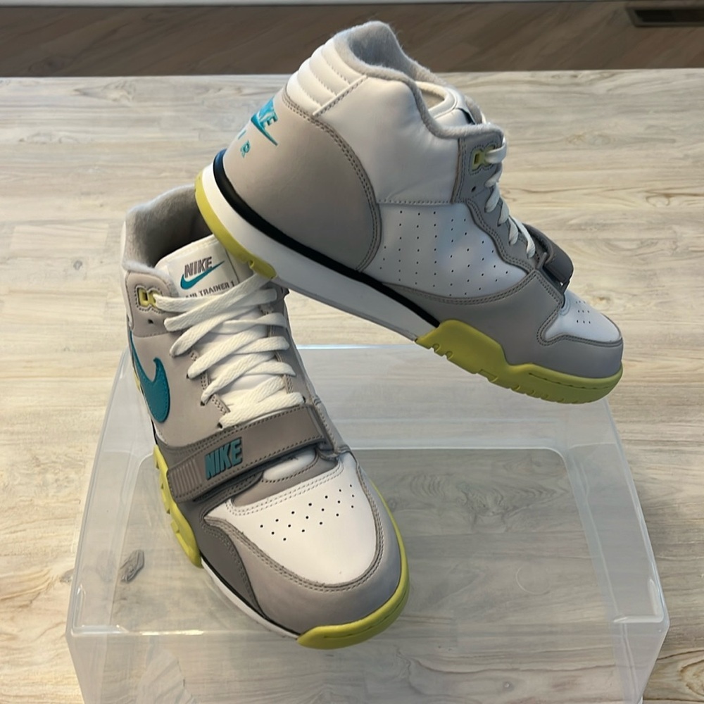 Nike men’s size 11 Air Trainer 1 White/Neutral Grey/Cement Grey/Teal Nebula